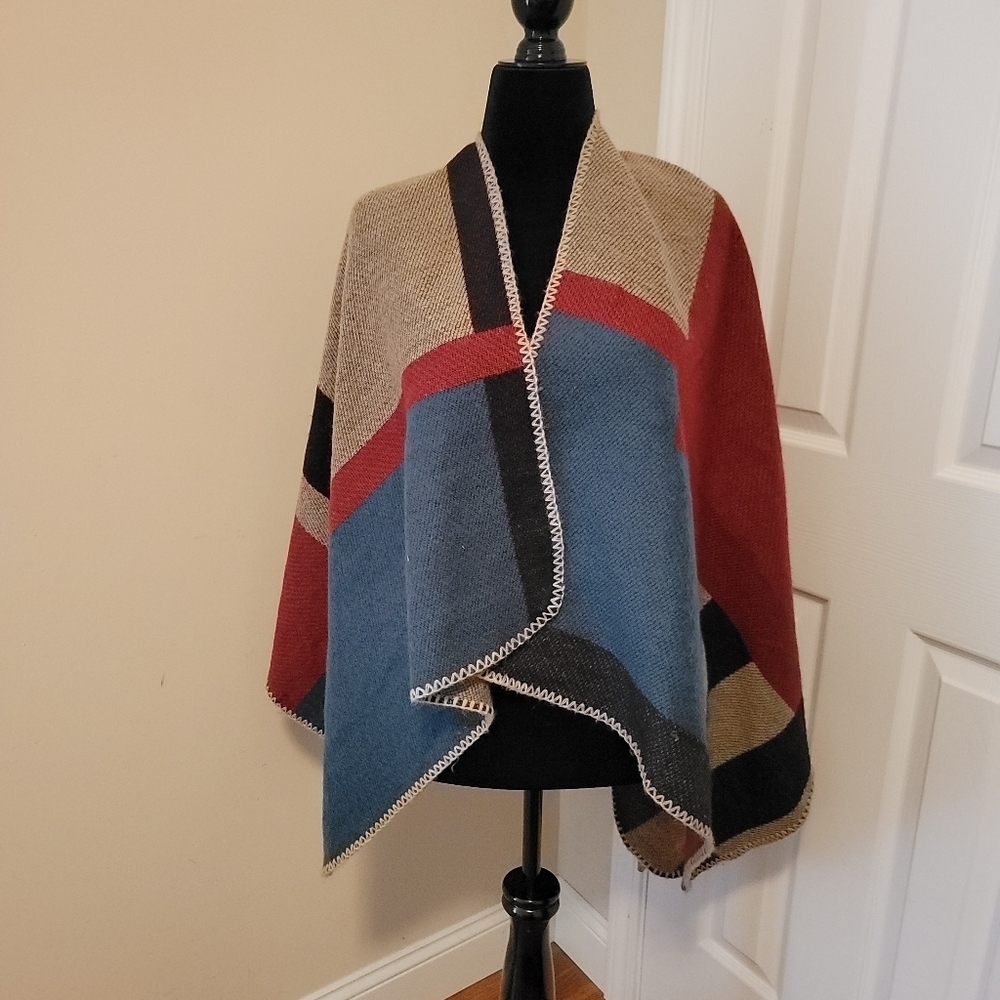 Color Block Reversible Shawl / Wrap - Picture 2 of 6